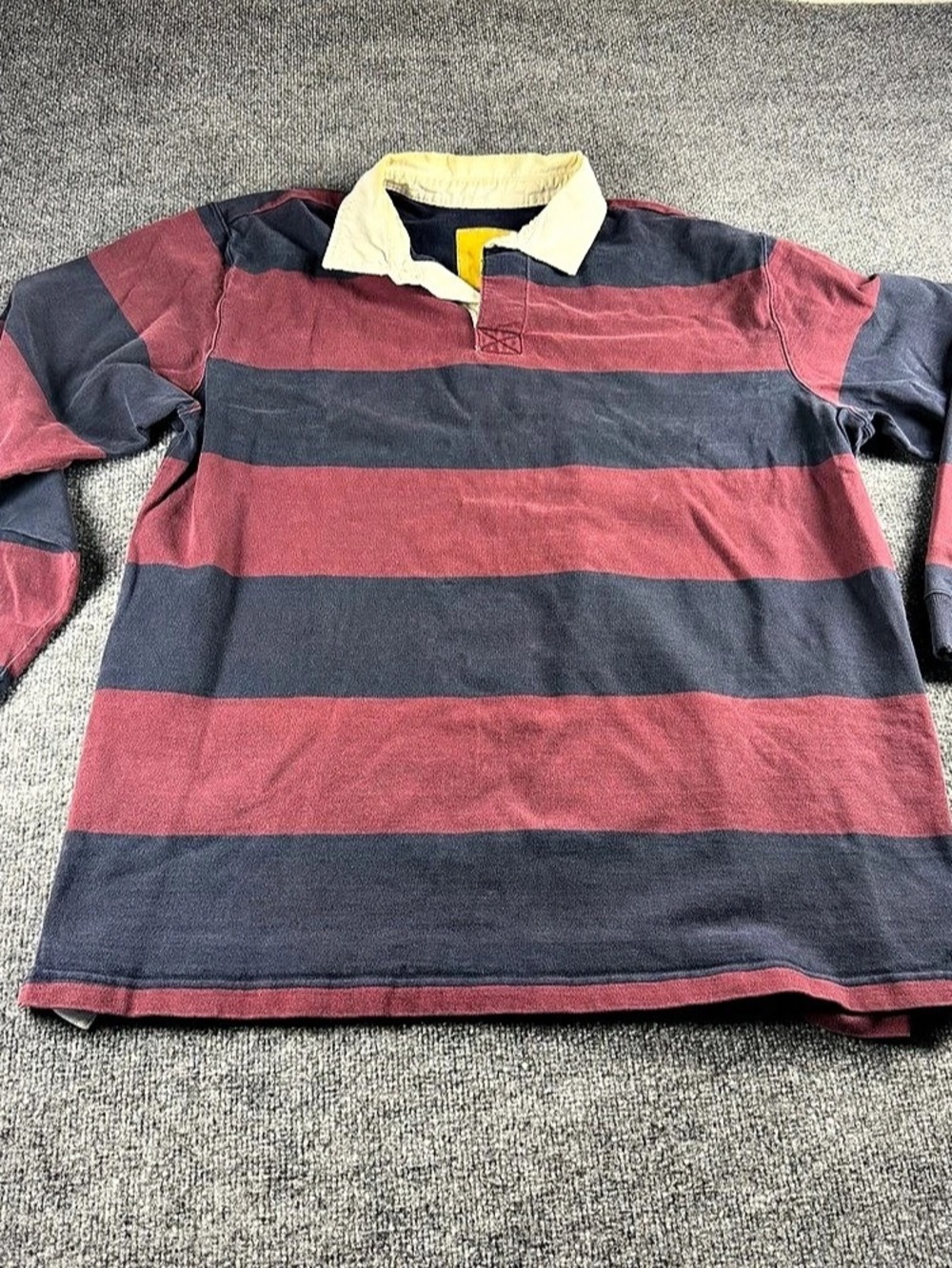 L.L. Bean Striped Long Sleeve Polo Red & Blue Size Large